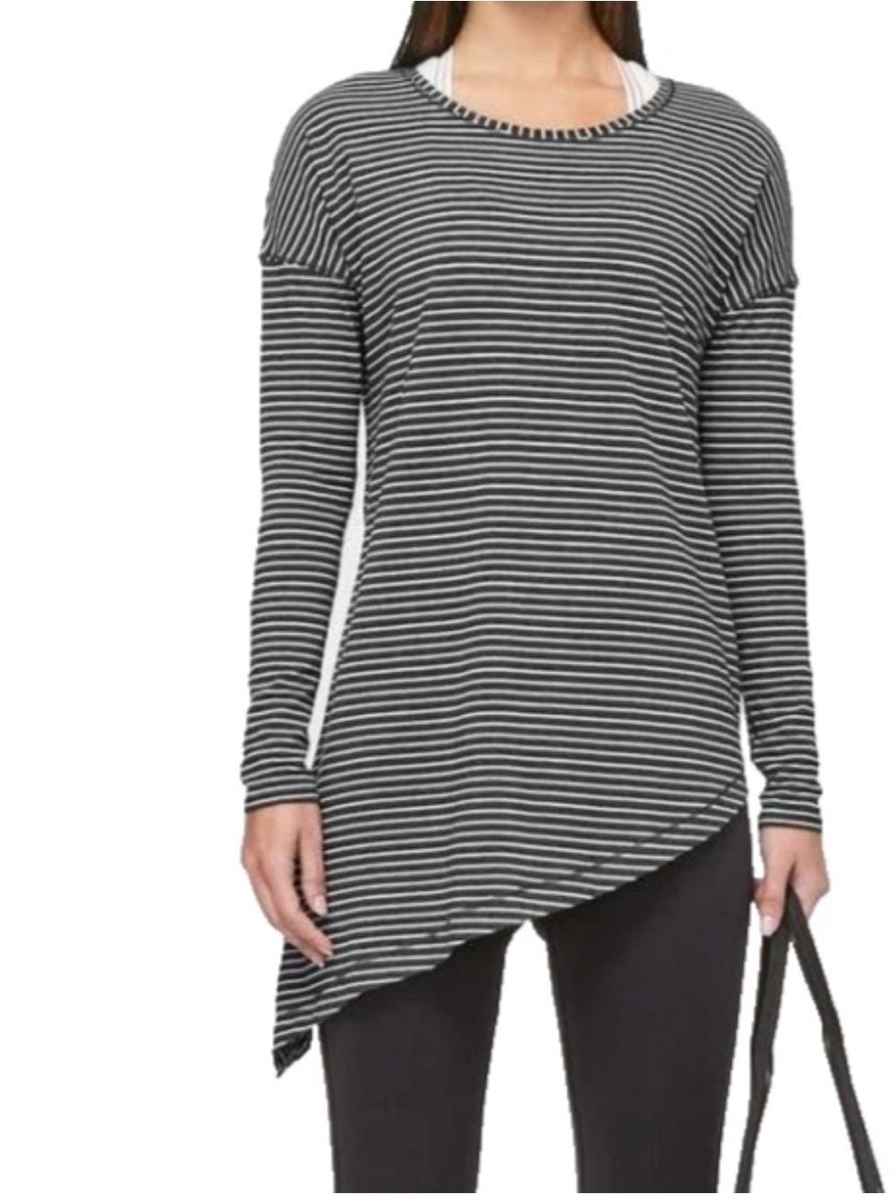 Lululemon Top To The Point Long Sleeve Sz 4 Modern Stripe Black Pima Cotton - Picture 3 of 12